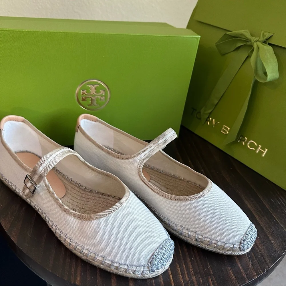 Tory Burch Cream Espadrille Mary flats
